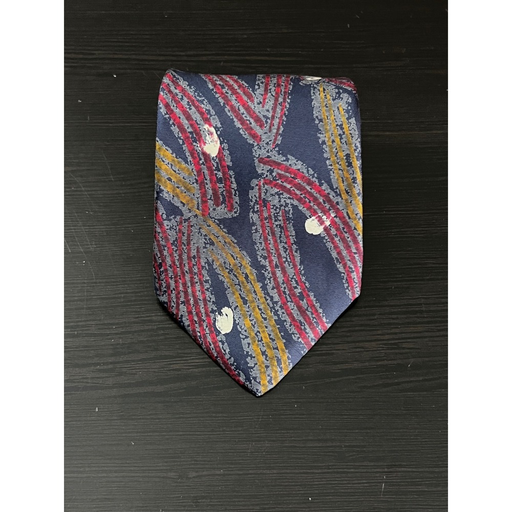Salvatori Mens Silk Tie Navy Blue Red Gold Abstract‎ Brushstroke Made in USA